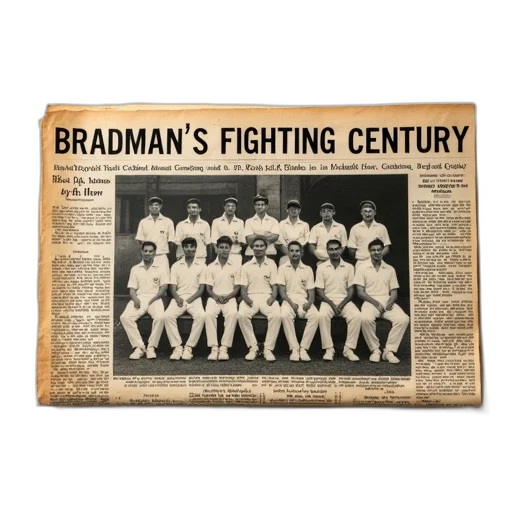 vintage, newspaper, article, titled, bradman, fighting, century, featuring transparent PNG cut-out