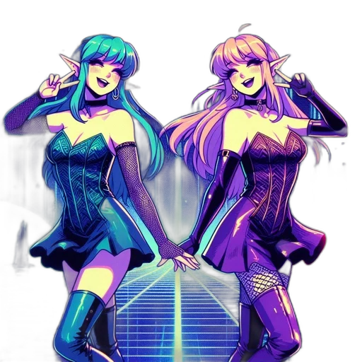 dress, cyberpunk, vaporwave, anime, pixel art, neon lights, outer space, neon transparent PNG cut-out