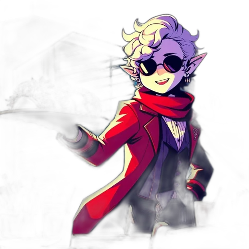 jacket, staff, concept art, pixel art, cartoon, fantasy art, red, dark transparent PNG cut-out