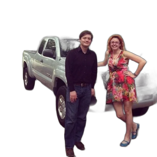 car, staff, photorealistic, man, woman, stand, front, silver transparent PNG cut-out