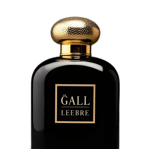 bottle, photorealistic, close-up, image, perfume, gold, cap, black transparent PNG cut-out
