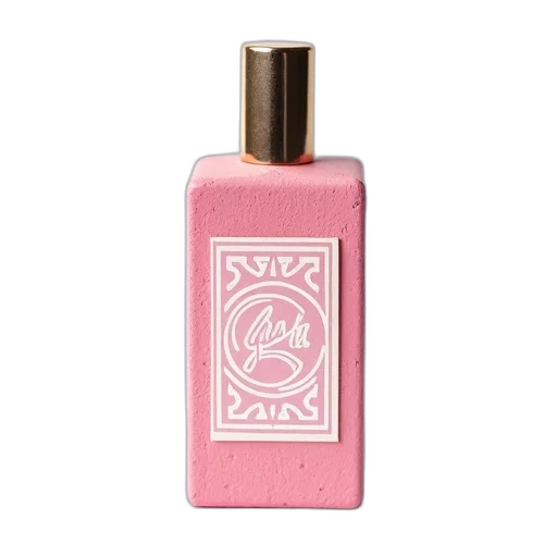 bottle, close-up, image, perfume, textured, pink, label, featuring transparent PNG cut-out