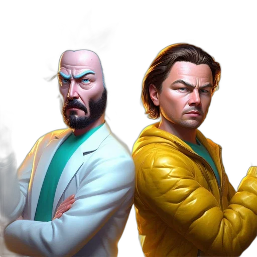 jacket, concept art, comic book art, fantasy art, cyberpunk, two, characters, stand transparent PNG cut-out