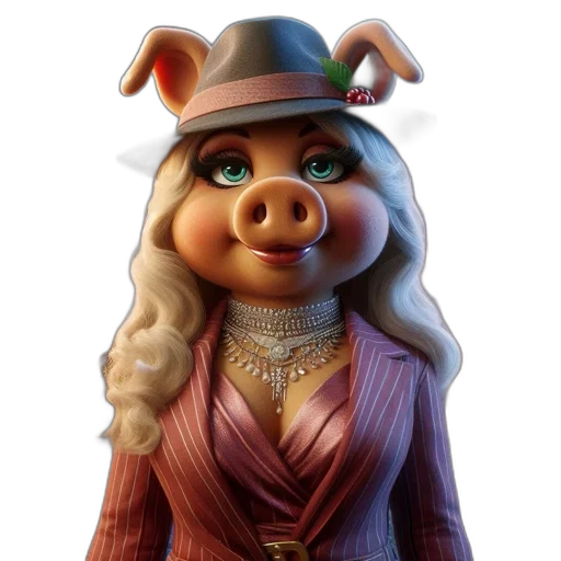 hat, face, dress, animal, 3d render, concept art, photorealistic, cartoon transparent PNG cut-out