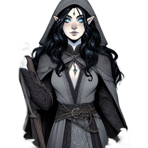 staff, dress, fantasy art, concept art, pixel art, comic book art, dark, monochrome transparent PNG cut-out