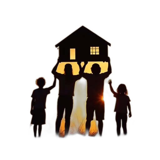3d render, concept art, photorealistic, silhouette, photo, family, holds, house transparent PNG cut-out
