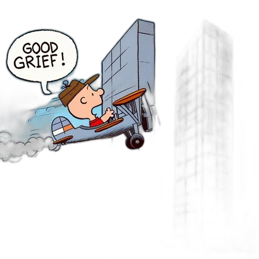 concept art, cartoon, comic book art, fog, city street, charlie, brown, flies transparent PNG cut-out