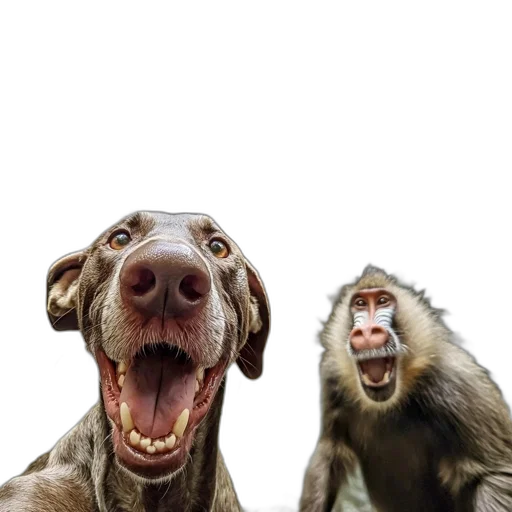 animal, creature, photorealistic, 3d render, dog, monkey, jungle, waterfall transparent PNG cut-out