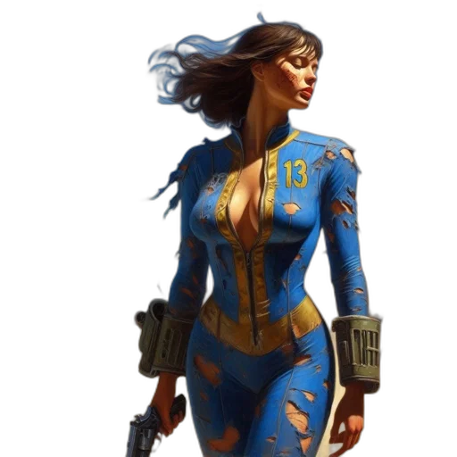 concept art, comic book art, fantasy art, pixel art, blue, female, figure, worn transparent PNG cut-out