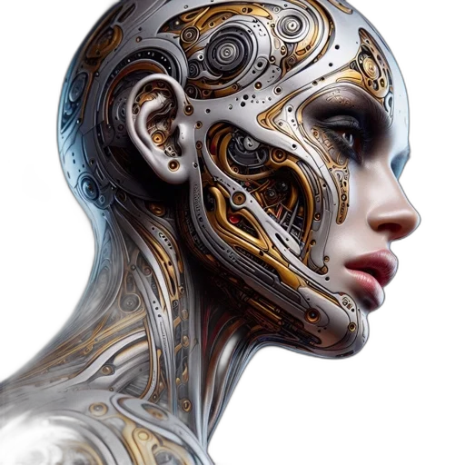 mask, robot, face, jewelry, fantasy art, concept art, cyberpunk, photorealistic transparent PNG cut-out