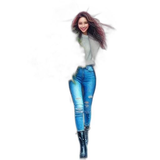 photorealistic, pixel art, concept art, 3d render, young, woman, walks, through transparent PNG cut-out