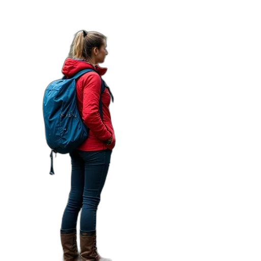 jacket, staff, umbrella, face, 3d render, concept art, photorealistic, woman transparent PNG cut-out