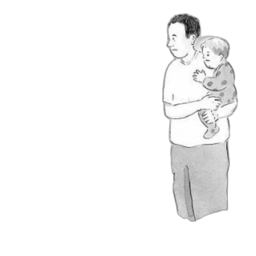 concept art, cartoon, depicts, man, holding, baby, while, talking transparent PNG cut-out