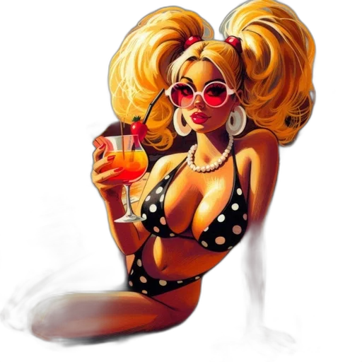 cartoon, concept art, comic book art, fantasy art, blonde, woman, black, white transparent PNG cut-out
