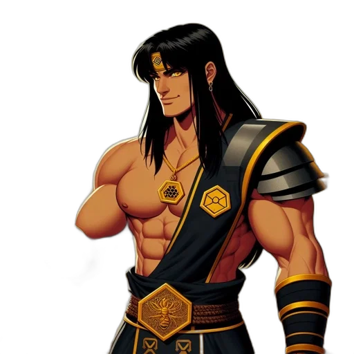 sword, fantasy art, concept art, pixel art, comic book art, golden, muscular, long-haired transparent PNG cut-out