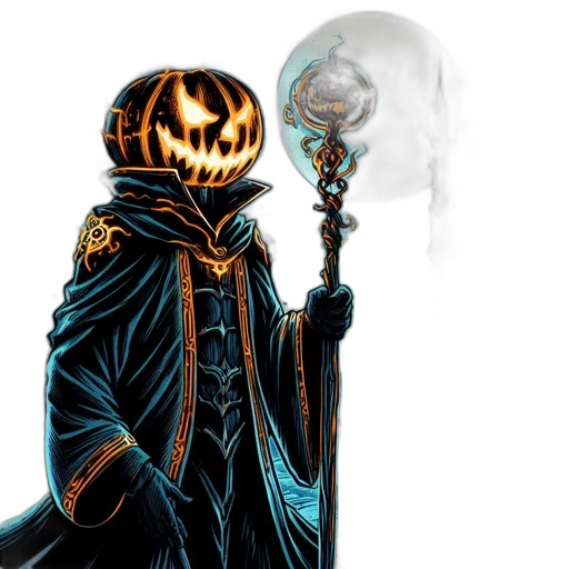 mask, staff, concept art, fantasy art, comic book art, pixel art, dark, monochrome transparent PNG cut-out