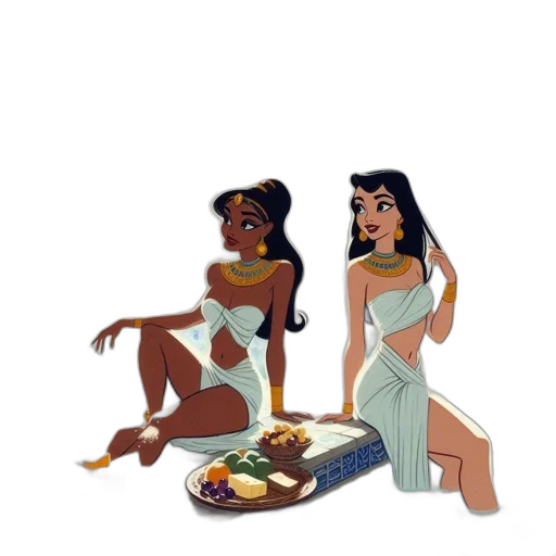 concept art, cartoon, fantasy art, comic book art, ancient, egypt, two, female transparent PNG cut-out