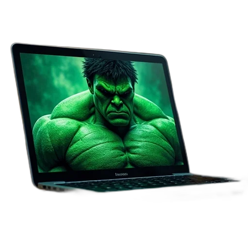 3d render, image, hulk, macbook, computer transparent PNG cut-out