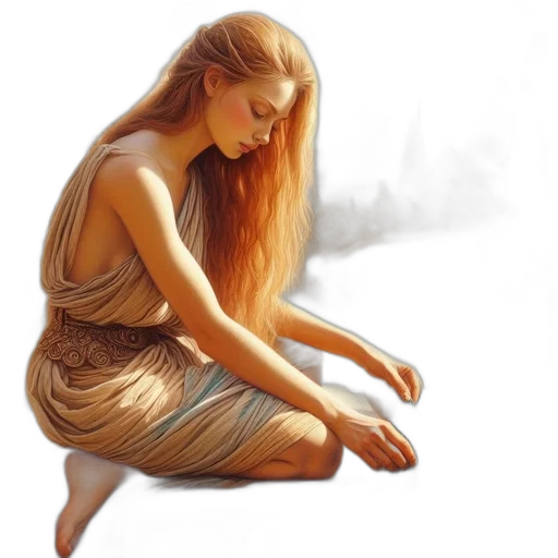 dress, fantasy art, photorealistic, oil painting, concept art, sunset, fire, forest transparent PNG cut-out