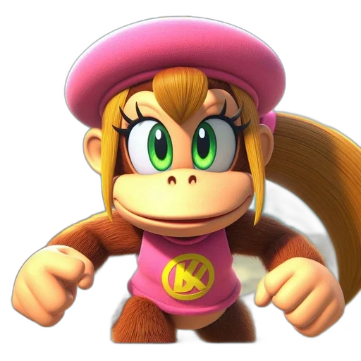 hat, staff, crown, face, 3d render, concept art, pink, monkey-like transparent PNG cut-out