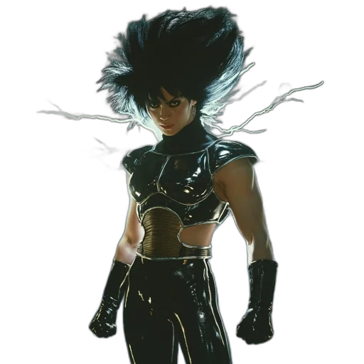 hair, staff, jacket, weapon, concept art, cyberpunk, comic book art, fantasy art transparent PNG cut-out