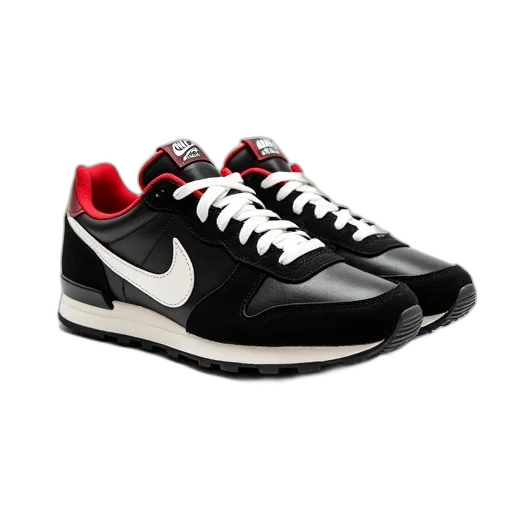 shoes, pair, black, white, sneakers, red, accents, side transparent PNG cut-out