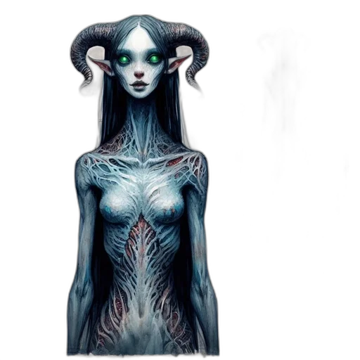 creature, dress, concept art, fantasy art, comic book art, watercolor, blue, dark transparent PNG cut-out