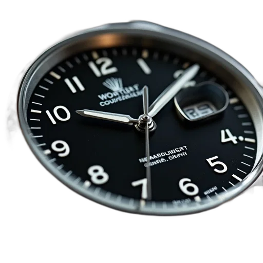 photorealistic, close-up, image, wristwatch, black, dial, white, numerals transparent PNG cut-out