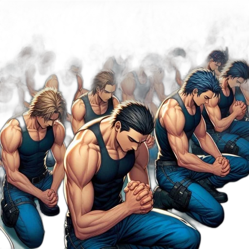 comic book art, concept art, group, animated, male, characters, all, wearing transparent PNG cut-out