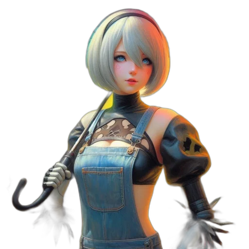 robot, staff, weapon, face, concept art, 3d render, fantasy art, cyberpunk transparent PNG cut-out