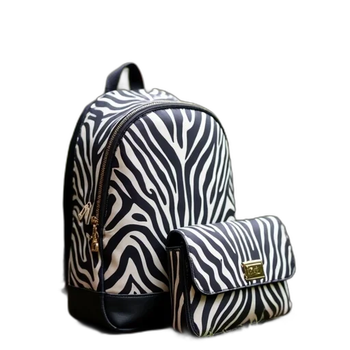 monochrome, zebra, backpack, purse transparent PNG cut-out
