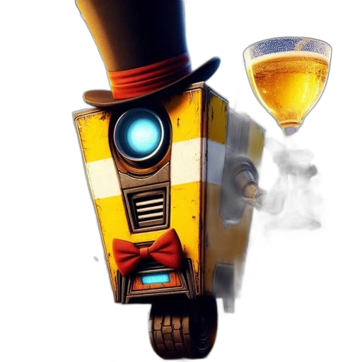 robot, concept art, 3d render, pixel art, anthropomorphic, donning, top, hat transparent PNG cut-out