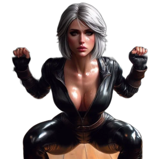 jacket, concept art, comic book art, fantasy art, photorealistic, determined, woman, gym transparent PNG cut-out