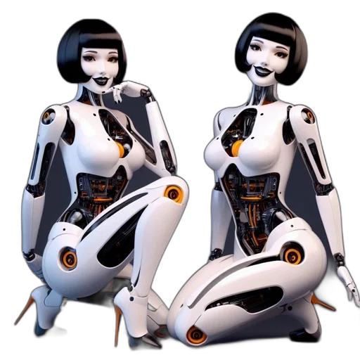robot, concept art, 3d render, cyberpunk, comic book art, two, female, humanoid transparent PNG cut-out