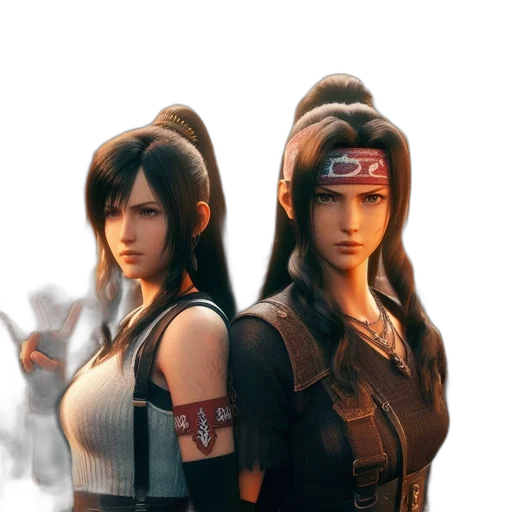 concept art, 3d render, fantasy art, photorealistic, dark, two, women, stand transparent PNG cut-out