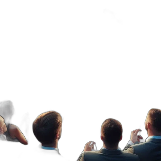 staff, face, photorealistic, concept art, 3d render, fog, group, seven transparent PNG cut-out