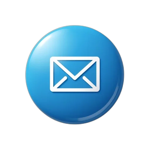 blue, circular, button, white, border, envelope, icon, center transparent PNG cut-out