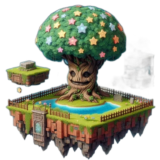 tree, crown, hat, furniture, concept art, 3d render, pixel art, fantasy art transparent PNG cut-out