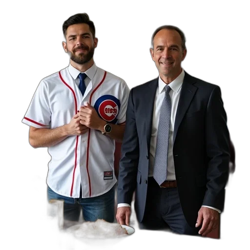 staff, jacket, two, men, standing, room, table, front transparent PNG cut-out