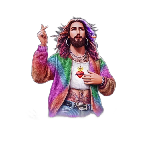 jacket, vaporwave, pixel art, concept art, photorealistic, unconventional, rendition, jesus transparent PNG cut-out
