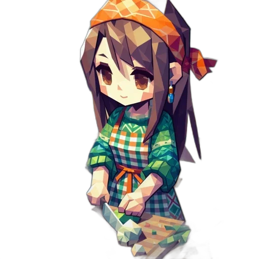 hat, staff, dress, creature, pixel art, anime, concept art, fantasy art transparent PNG cut-out