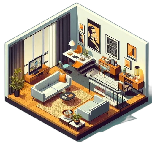 furniture, building, pixel art, 3d render, concept art, photorealistic, city street, forest transparent PNG cut-out