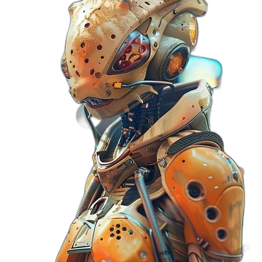 robot, mask, face, weapon, concept art, cyberpunk, 3d render, fantasy art transparent PNG cut-out