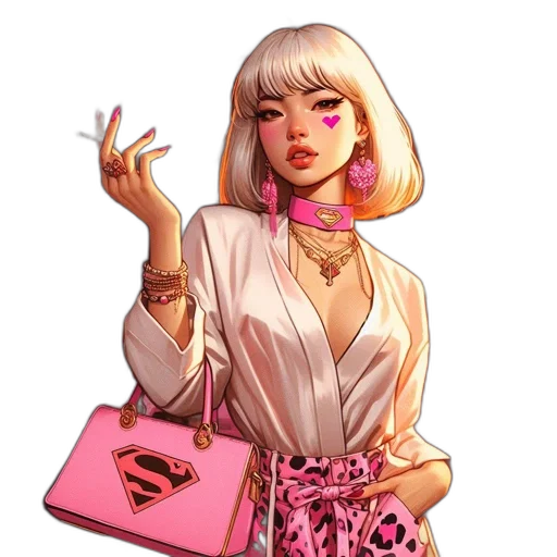 jewelry, dress, concept art, cartoon, vaporwave, fantasy art, pastel, neon transparent PNG cut-out