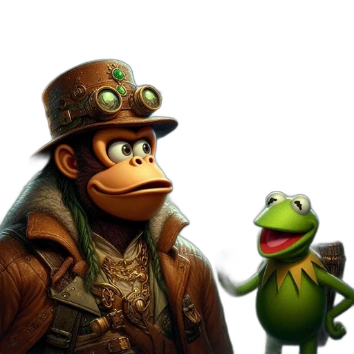 hat, animal, concept art, photorealistic, steampunk, setting, monkey, wearing transparent PNG cut-out