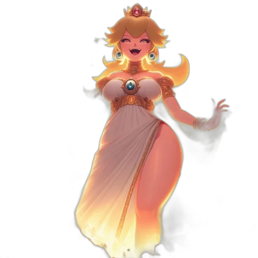 dress, crown, staff, concept art, fantasy art, pixel art, 3d render, golden transparent PNG cut-out