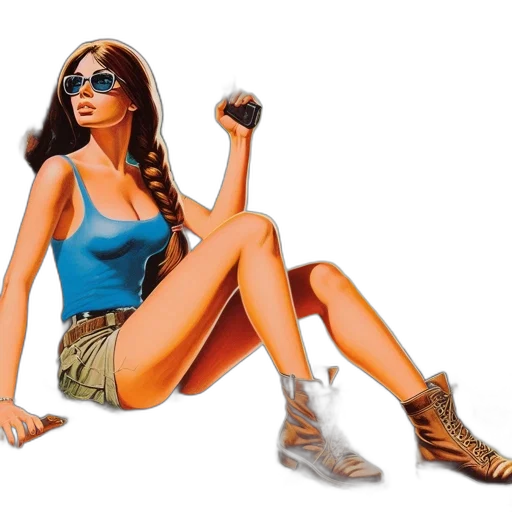 shoes, comic book art, concept art, cartoon, photorealistic, woman, sunglasses, blue transparent PNG cut-out