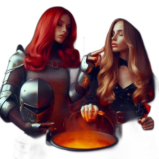 robot, hair, sword, fantasy art, concept art, 3d render, pixel art, fire transparent PNG cut-out