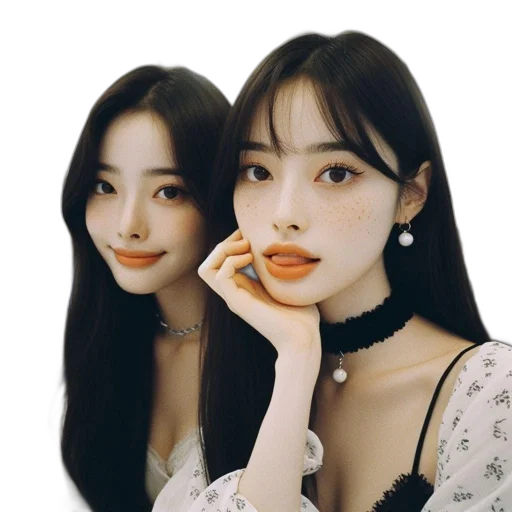 jewelry, oil painting, photorealistic, cartoon, fantasy art, two, women, white transparent PNG cut-out
