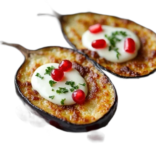 food, photorealistic, 3d render, close-up, view, plate, two, slices transparent PNG cut-out